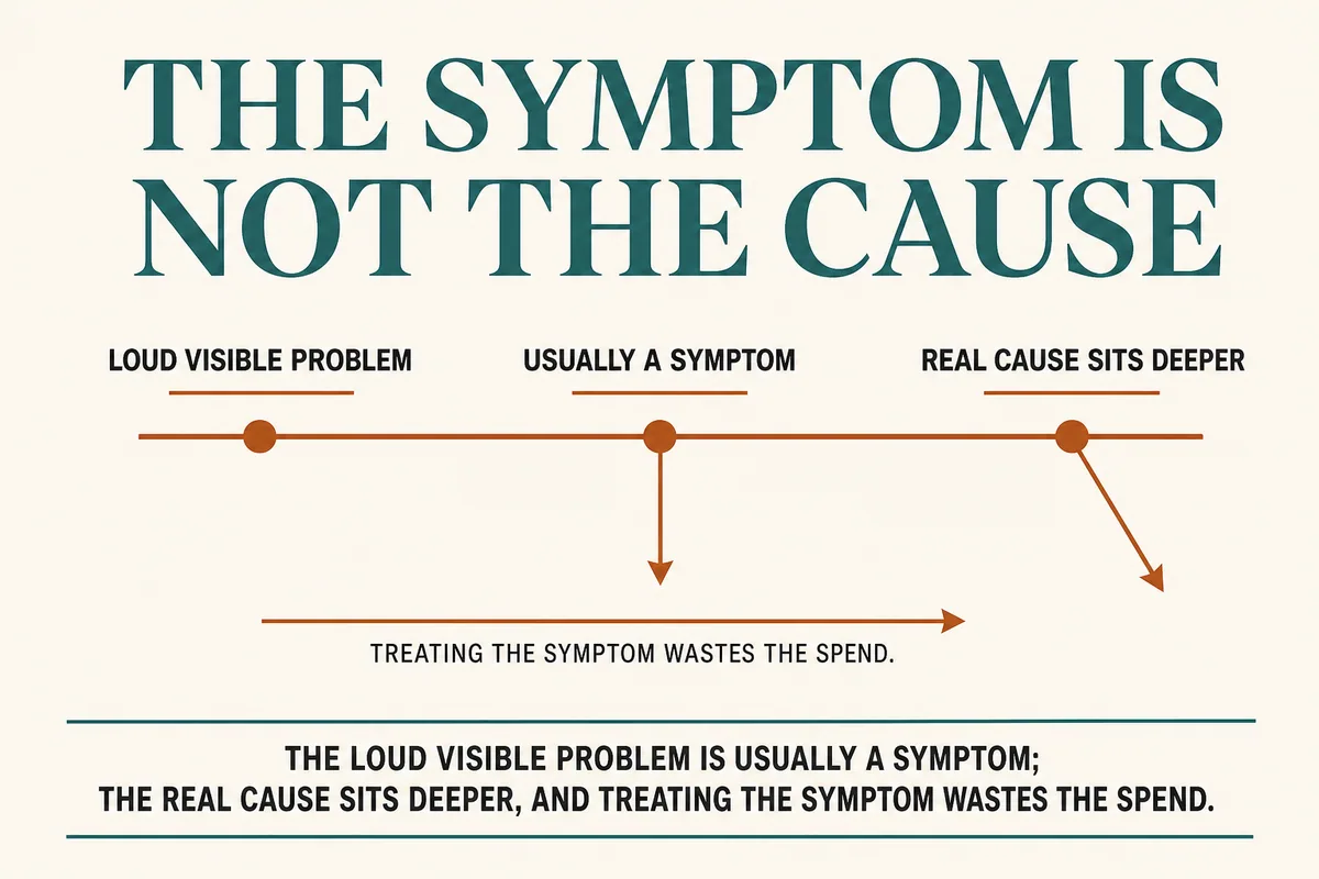 Visual summary for The Visible Problem Is Rarely the Real One.