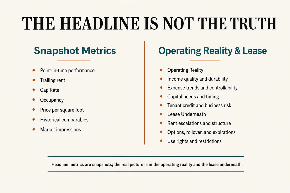 Visual summary for Underwrite the Reality, Not the Headline.